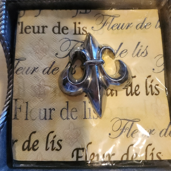 LENOX EveryDay Soiree Napkin Box Fleur de Lis w/ Weight Original Box & Paperwork - Picture 7 of 15